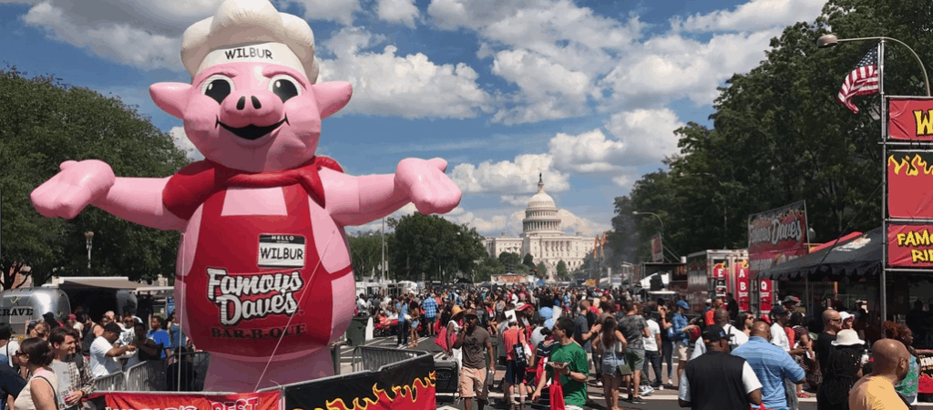 Inflatable Mascot Famous Dave's Wilbur the Pig DC - Boulder Blimp